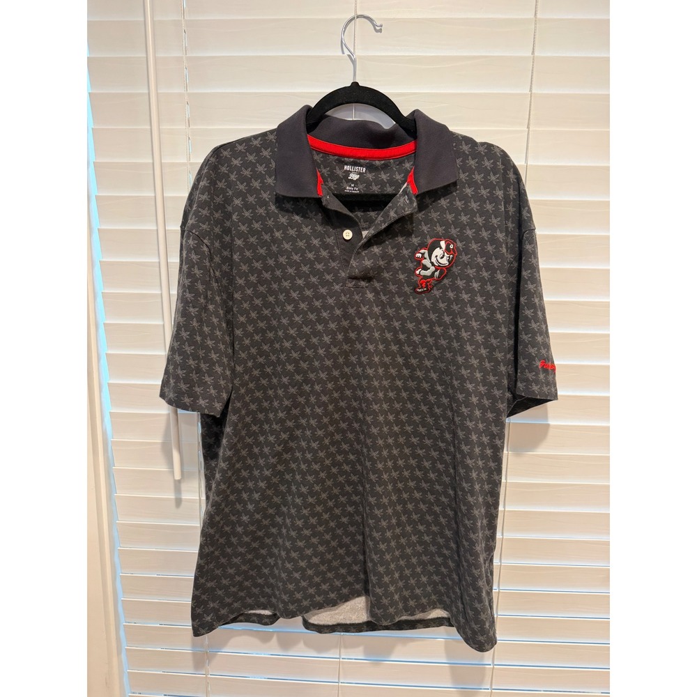 Hollister Blue 84 Ohio State Buckeyes Polo Shirt Mens Medium Boxy Fit Grey OSU
